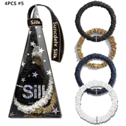 4PCS 100% Pure Mulberry Silk Hair Scrunchies Silk Hair Ties Hairbands Ponytail Holders Solid Color Hair Accessories 22Momme