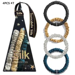 4PCS 100% Pure Mulberry Silk Hair Scrunchies Silk Hair Ties Hairbands Ponytail Holders Solid Color Hair Accessories 22Momme