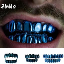 JINAO Hip Hop 6-8 Teeth Smooth Surface Drak Blue Color Grillz Set Men Women Top & Bottom Shiny Grill Punk Rapper Christmas