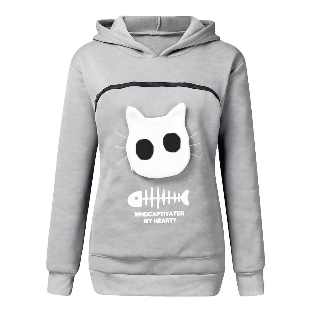 Cat Lovers Hooded Sweatshirt Kangaroo Dog Pet Paw Pullovers For Women Cuddle Pouch Funny Printed Pocket Hoodie Large Size