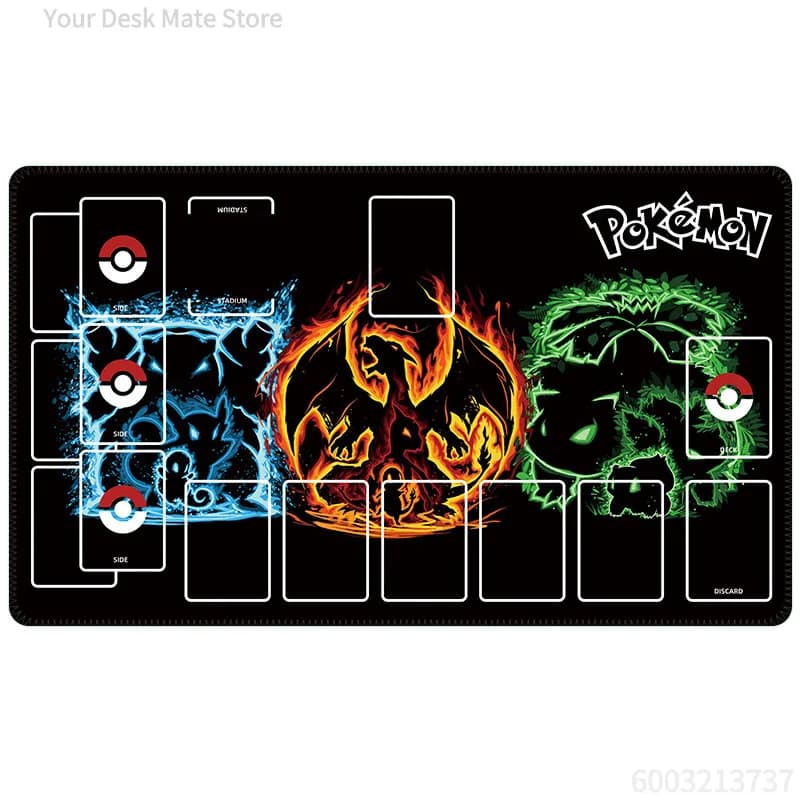 Kanto Starters Elemental TCG Playmat Non-slip Rubber Desk Mat