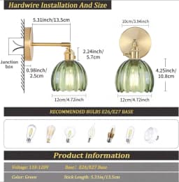 Vintage Green Tulip Glass Wall Lamp Shade Living Room Bedroom Door Lamp Bedside Lights