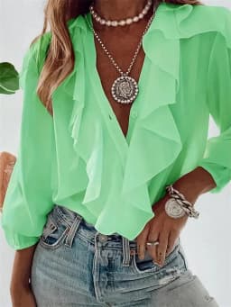 Fashion Ruffles V-neck Women Blouse Women 2026 Spring Autumn Casual Long Sleeve Solid Color Office Shirts Elegant Women's Tops