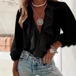 Fashion Ruffles V-neck Women Blouse Women 2026 Spring Autumn Casual Long Sleeve Solid Color Office Shirts Elegant Women's Tops