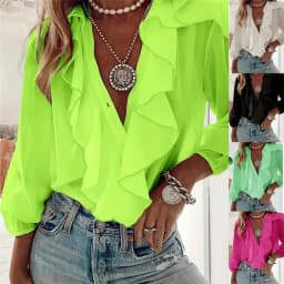 Fashion Ruffles V-neck Women Blouse Women 2026 Spring Autumn Casual Long Sleeve Solid Color Office Shirts Elegant Women's Tops