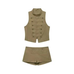 KONDALA Women Vintage Trendy Shorts Set Button O-Neck Sleeveless Zipper Vest Mini Shorts New Fashion 2026 Summer Casual Lady Set