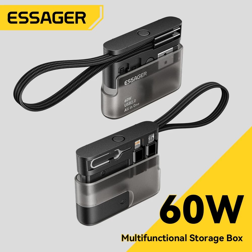 Essager PD 60W USB Type C Cable Set Fast Charging Data Sync for iPhone 17/16/15 with Storage Box And Holder Travel-Friendly