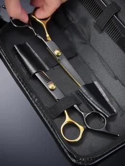 Professional Hair Cutting Scissors, Home Hair Cutting Barber/Salon Thinning Shears, Stainless Steel Hairdressing Black Golden