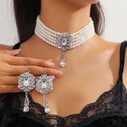 FYUAN Multilayer Green Red Blue Black Crystal Necklace Geometric Hollow Alloy Earrings For Women Weddings Banquet Jewelry Sets