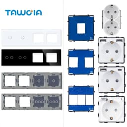 TAWOIA 299mm 1/2/3Gang Switches Function Part Touch 299Glass Front Panel EU Wall Socket Type-C Plug DIY Parts Free Combination