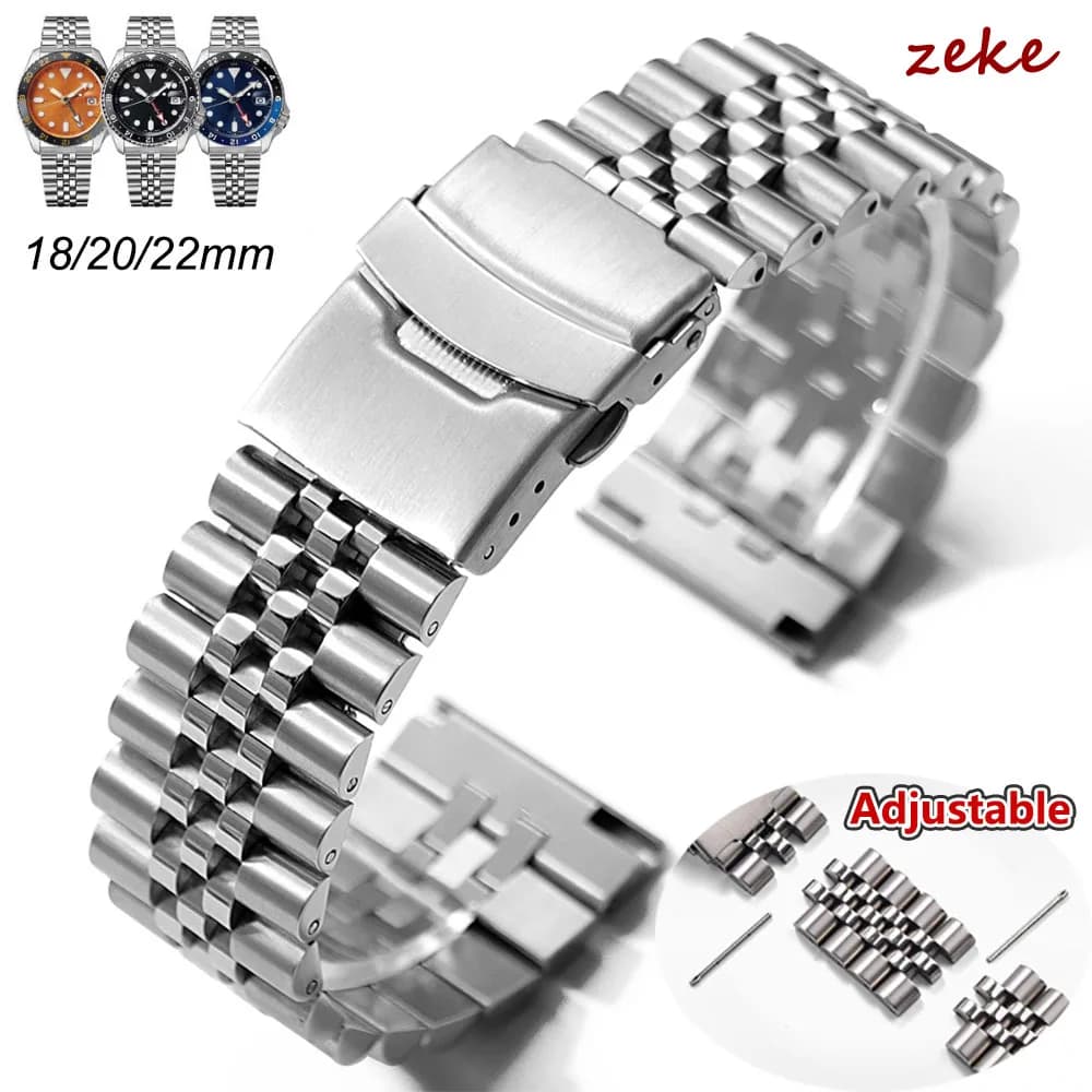 Solid Stainless Steel Watch Bracelet for Jubilee for Seiko SKX007/009 Silver Metal Watch Band 18mm 20mm 22mm Folding Clasp Strap