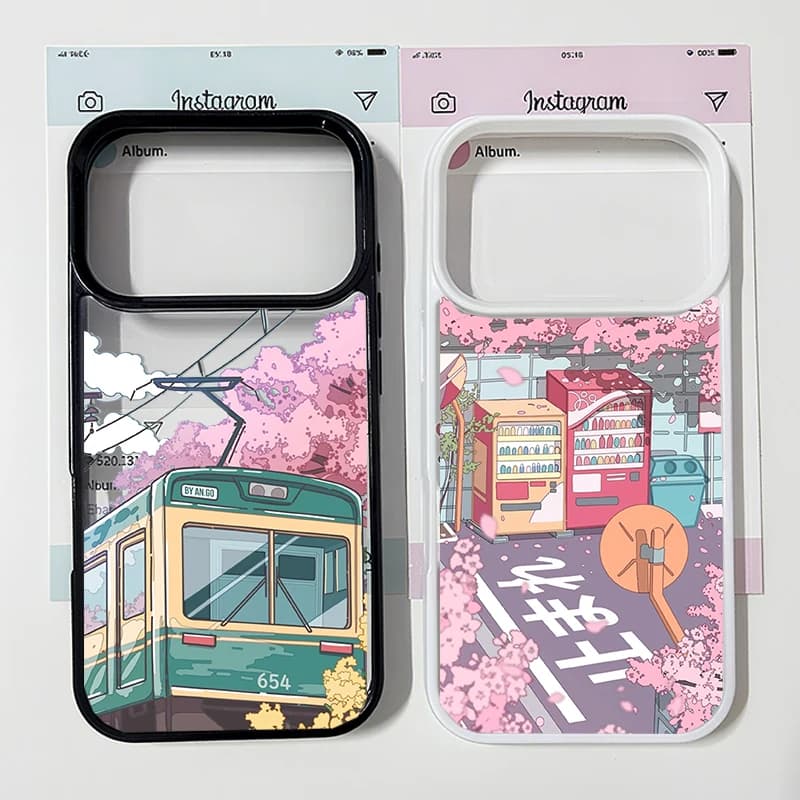 Japan Anime Cherry Blossom Mountain Landscape Phone Case For iPhone 17Pro 17 Pro max 17Air Scenery Print Clear Hard Cover Shell