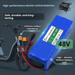 High-Capacity 13S2P 48V 7000mAh 18650 Lithium Battery Pack for Electric Vehicle Motorcycle DIY Kit with 15A BMS 54.6V 2A Charger