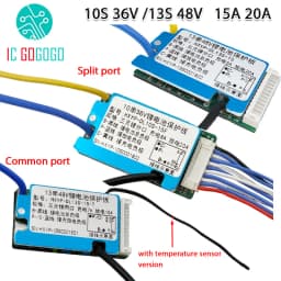 10S 36V 13S 48V 15A 20A Li-ion Lithium Ion Battery Protection Board Common Split Port BMS Temperature Sensor Heat Sink Separated