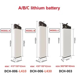48V 17Ah 14Ah 12.8Ah 10.4Ah 36V 10Ah 12Ah 15Ah 52V 12.5Ah 15Ah 17.5Ah DCH-003 DCH-006 DCH-009 250W~1000W Motor Battery