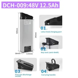 48V 17Ah 14Ah 12.8Ah 10.4Ah 36V 10Ah 12Ah 15Ah 52V 12.5Ah 15Ah 17.5Ah DCH-003 DCH-006 DCH-009 250W~1000W Motor Battery