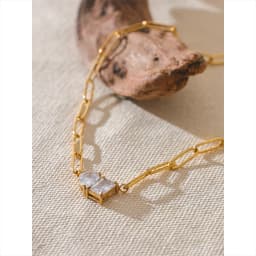 Yhpup Premium AAA Cubic Zirconia Pendant Necklace Gold Color Chain Stainless Steel Geometric High Quality Jewelry for Women