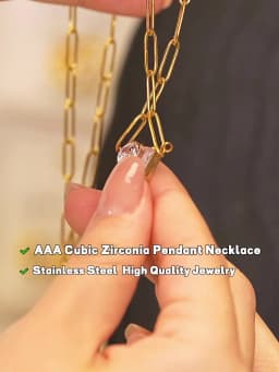Yhpup Premium AAA Cubic Zirconia Pendant Necklace Gold Color Chain Stainless Steel Geometric High Quality Jewelry for Women