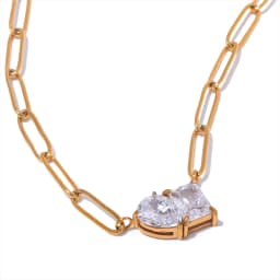 Yhpup Premium AAA Cubic Zirconia Pendant Necklace Gold Color Chain Stainless Steel Geometric High Quality Jewelry for Women