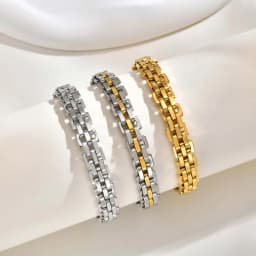 Prjewel Women's Watch Strap Bracelet Gold Color Stainless Steel Bracelet Fashion Party Waterproof Jewelry for Women Girl Gifts