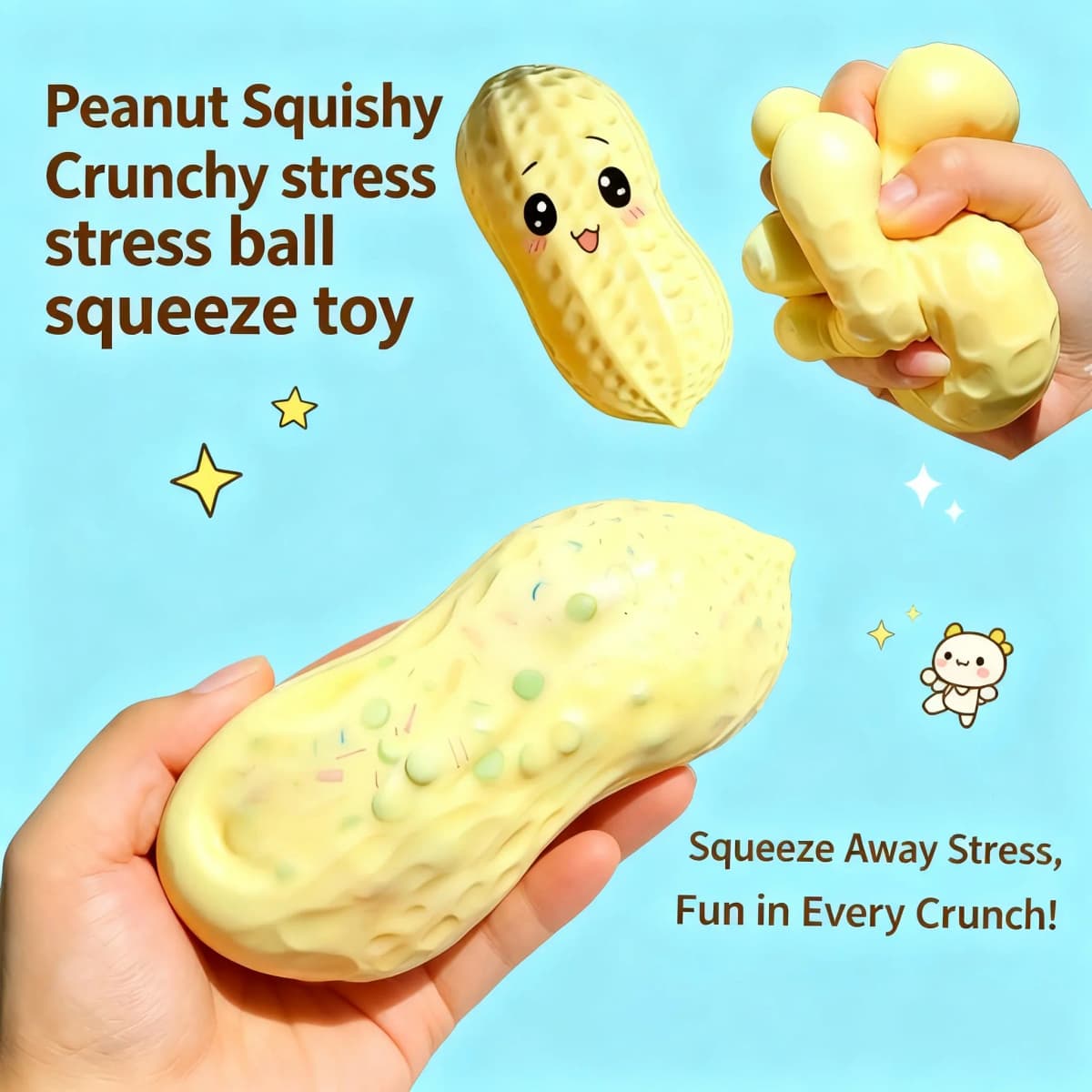 Buttery-Soft Peanut Crunchy Squishy Stress Ball Handmade Fidget Toy Squeeze Ball ASMR Sensory Toys for Adults