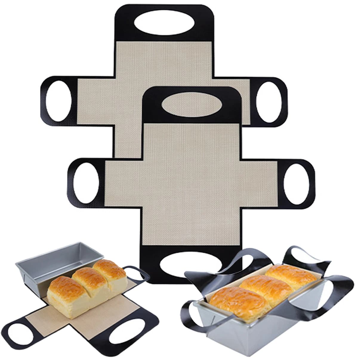 Reusable Silicone Bread Loaf Pan Liners, Nonstick Long Handles Bread Pan Baking Mats, for 9x5inch Bread Pans, Heat Resistant
