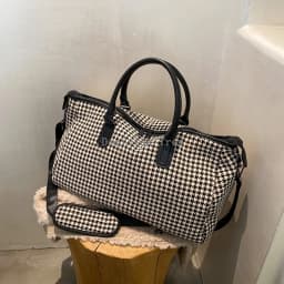2025 retro travel handbag plaid pattern fitness yoga bag portable duffel bag storage large capacity multi-functional bag a001