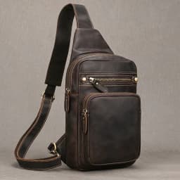 Newsbirds High Quality Big Chest Bag Real Cowhide Leather Chest Bags Crazy Horse Leather Men's Sling Bag Chest Pack For Man Male