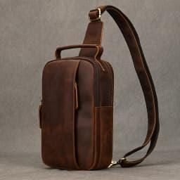 Newsbirds High Quality Big Chest Bag Real Cowhide Leather Chest Bags Crazy Horse Leather Men's Sling Bag Chest Pack For Man Male