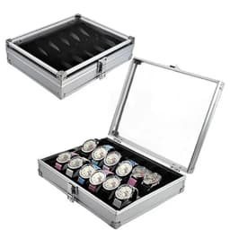 Aluminum Structure Watch Storage Box 12 Grid Slot Jewelry Display Square Case Suede Inside Rectangle Watch Holder for Organizing