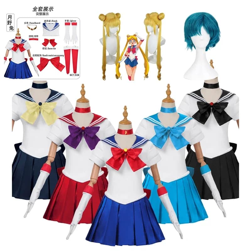 Anime Sailor Moon Cosplay Costume Tsukino Usagi Uniform Dress Outfits Cosplay Yellow Wig Halloween Carnivl Party Women