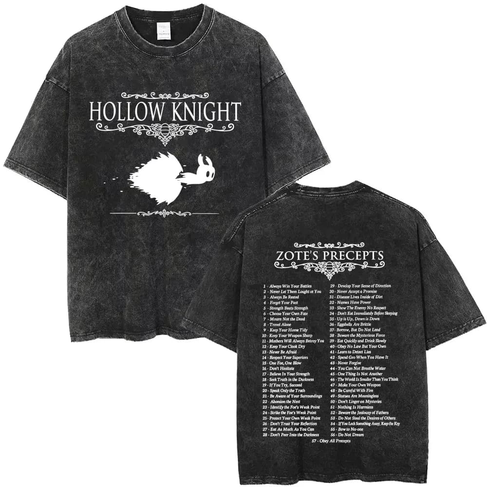 Washed Vintage Game Hollow Knight Double Sided Print T-shirt Men Women Fashion Casual T-shirts Oversized Short Sleeve T Shirts