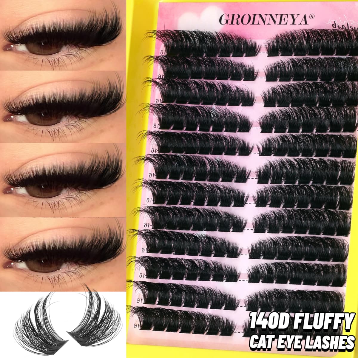 GROINNEYA Lashes Clusters Fluffy Volume Lash Clusters Bottom Lashes Wispy Eyelashes DIY Lash Extension Individual Lashes