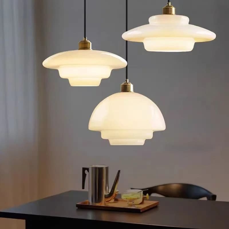Nordic Minimalist Glass Pendant Light With Single Head Antique Style Cream Hanging Light Study Bar Counter Front Desk Studio