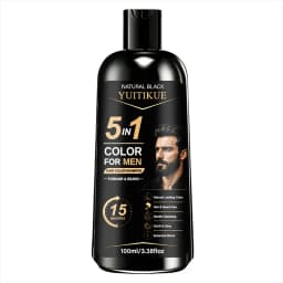 YUITIKUE 5 in 1 Mens Hair Color Shampoo Natural Black Ginseng Botanical Beard Gray Dye 100ml