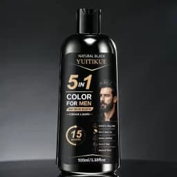 YUITIKUE 5 in 1 Mens Hair Color Shampoo Natural Black Ginseng Botanical Beard Gray Dye 100ml