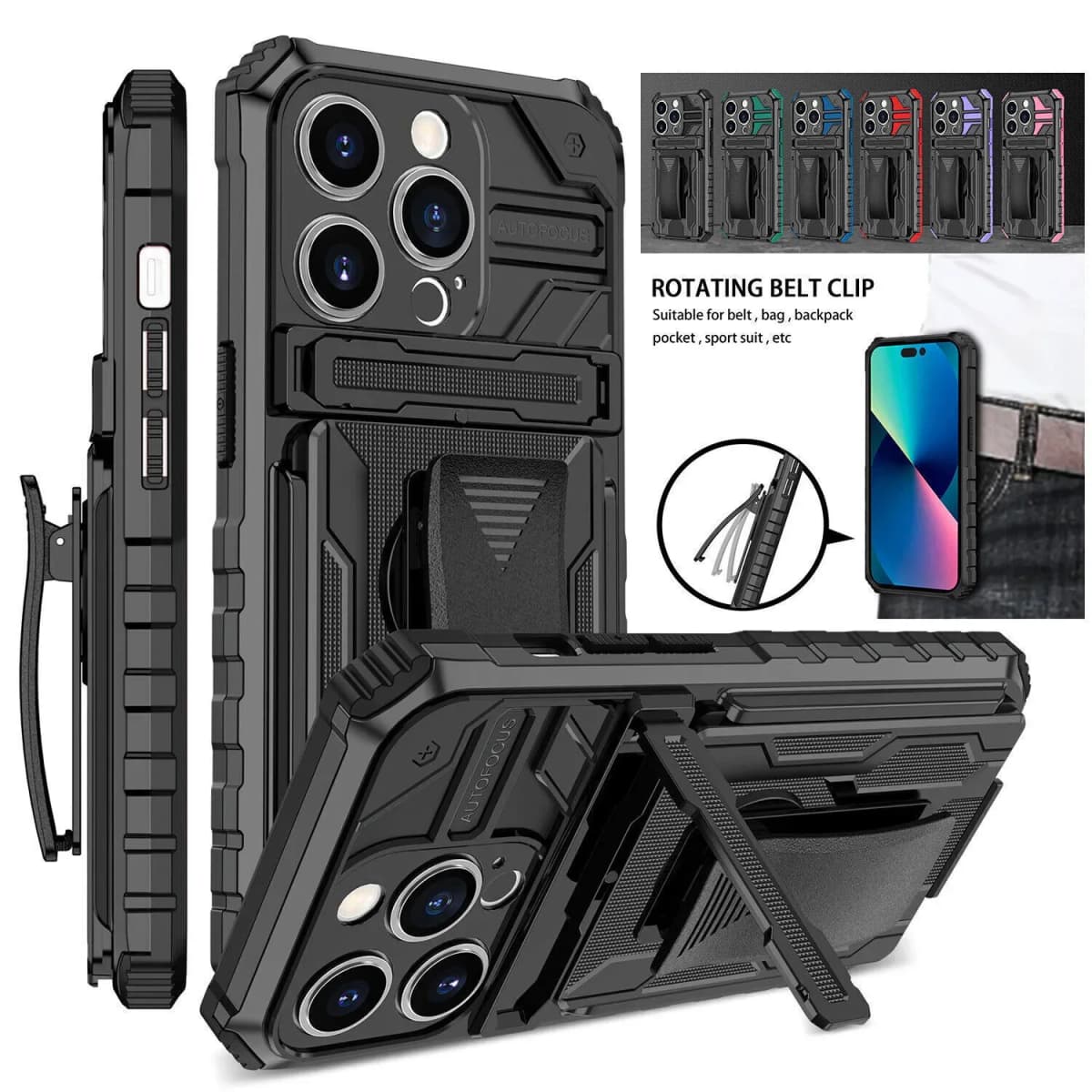 Heavy Duty Armor Case For iPhone 16 15 Pro Max 14 Plus 13 12 11 X XS Max XR Cover Belt Clip Holster Kickstand Coque Funda
