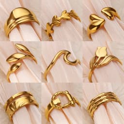 Stainless Steel Wave Rings for Women Gold Color Geometric Heart Rose Flower Wedding Ring Aesthetic Fashion Waterproof Jewelry