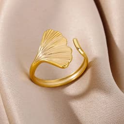 Gold Color Stainless Steel Shell Rings For Women Vintage Oval Blue Stone Adjustable Ring Fashion Party Jewelry Anniversary Gift