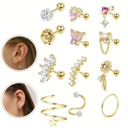 FASACCO 1PC Cartilage Earring Stud for Women Flower Heart Hypoallergenic Stainless Steel Screw Back CZ Earrings Piercing Jewelry