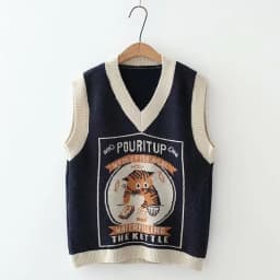 Korean Style Pink Peach Blossom Knitted Vest For Women Fashion Flower Embroidery Sweater Vest O Neck Pullover Knitwear