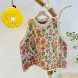Korean Style Pink Peach Blossom Knitted Vest For Women Fashion Flower Embroidery Sweater Vest O Neck Pullover Knitwear