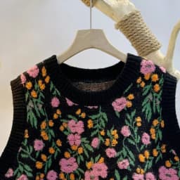 Korean Style Pink Peach Blossom Knitted Vest For Women Fashion Flower Embroidery Sweater Vest O Neck Pullover Knitwear