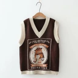 Korean Style Pink Peach Blossom Knitted Vest For Women Fashion Flower Embroidery Sweater Vest O Neck Pullover Knitwear