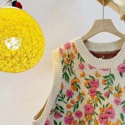 Korean Style Pink Peach Blossom Knitted Vest For Women Fashion Flower Embroidery Sweater Vest O Neck Pullover Knitwear
