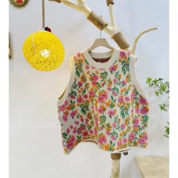 Korean Style Pink Peach Blossom Knitted Vest For Women Fashion Flower Embroidery Sweater Vest O Neck Pullover Knitwear