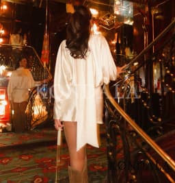 KONDALA Elegant Satin Scarf Collar Party Dress Women's High Street Dating Long Sleeve Mini Dress 2025 Fall Fashion Ladies Dress
