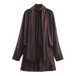 KONDALA Elegant Satin Scarf Collar Party Dress Women's High Street Dating Long Sleeve Mini Dress 2025 Fall Fashion Ladies Dress