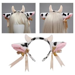 Cartoon Plush Cow Ears Headband With Bells Ribbon Bow Anime Lolita Hair Hoop Kawaii Animal Party Cosplay Headpiece
