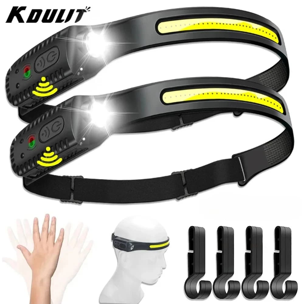 LED COB Induction Headlamp USB Rechargeable Lamp with Built-in Battery 5 Lighting Modes Headlight for Outdoor Camping Fishing